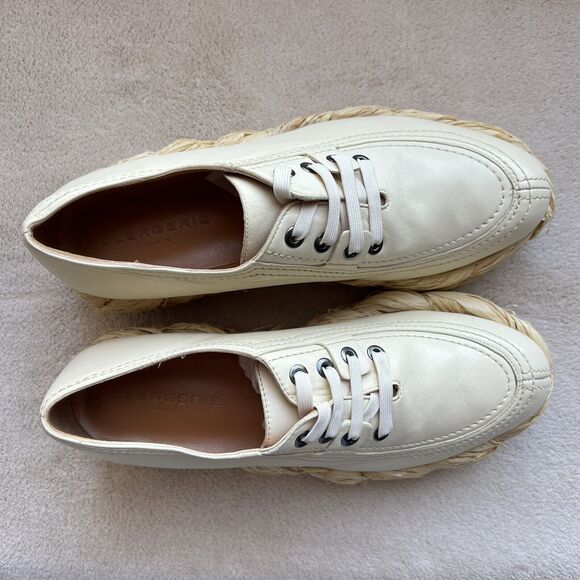 Clergerie Paris Lozy Creamy Beige Lambskin Leather Shoes Raffia Soles EU 37 US 6 - Picture 8 of 16